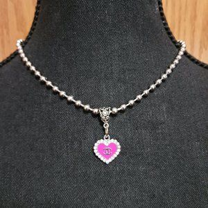 Pink Crystal Heart Ball Bead Choker Necklace – Handmade, NWT